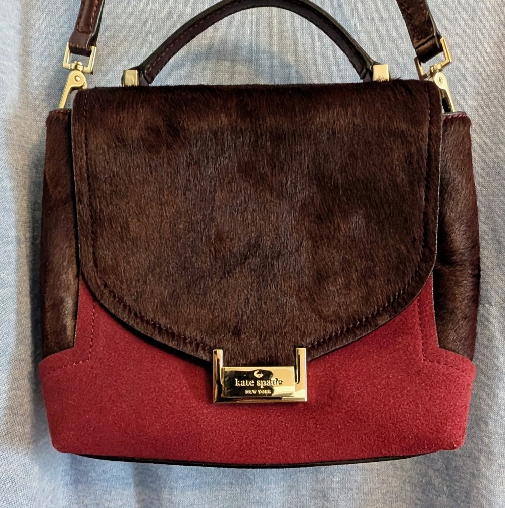 Kate Spade Burgundy Calf Hair Leather Satchel Crossbody